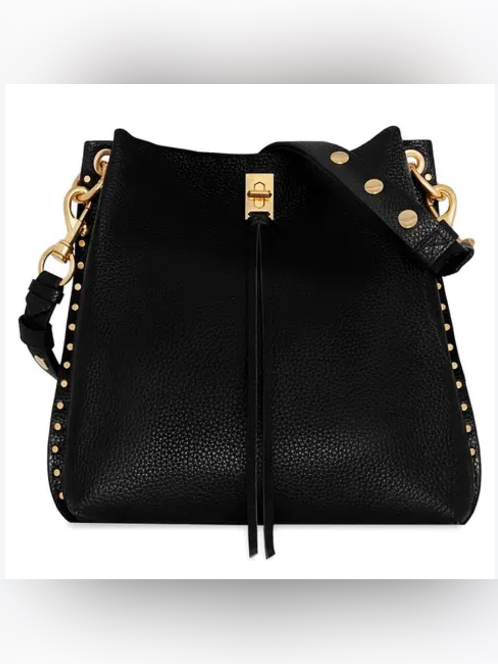 Rebecca Minkoff Black Darren Leather Shoulder Bag with Brass Hardware